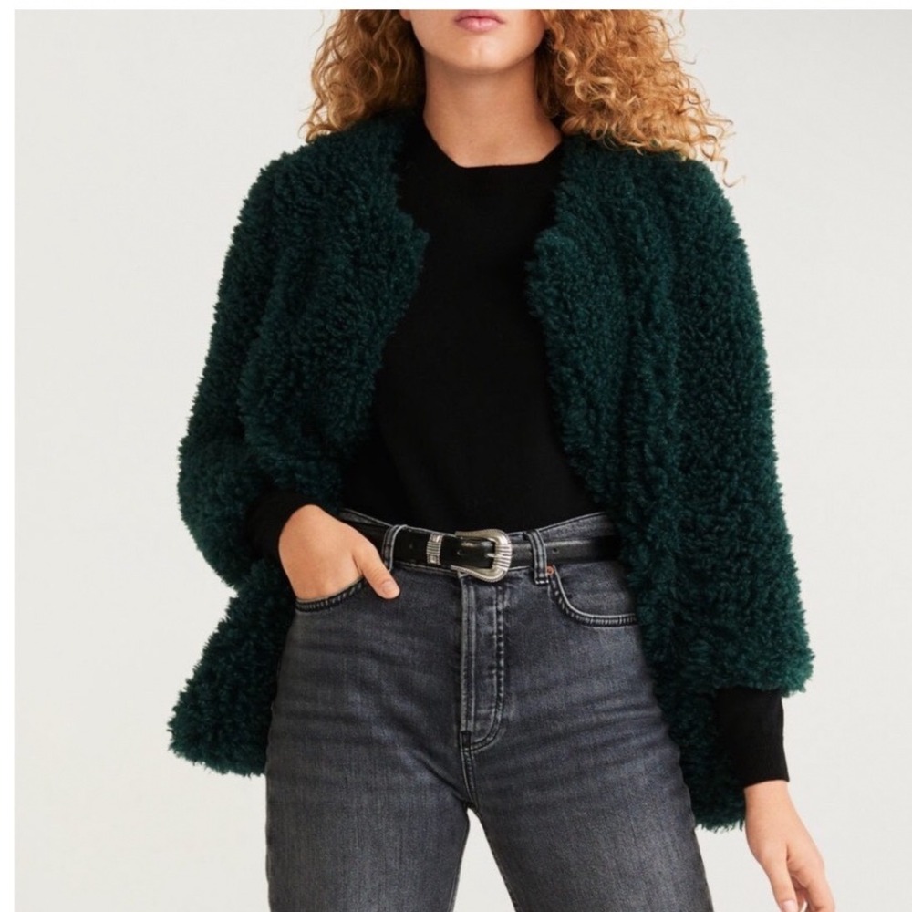 Mango green faux Fur bouclé coat size S